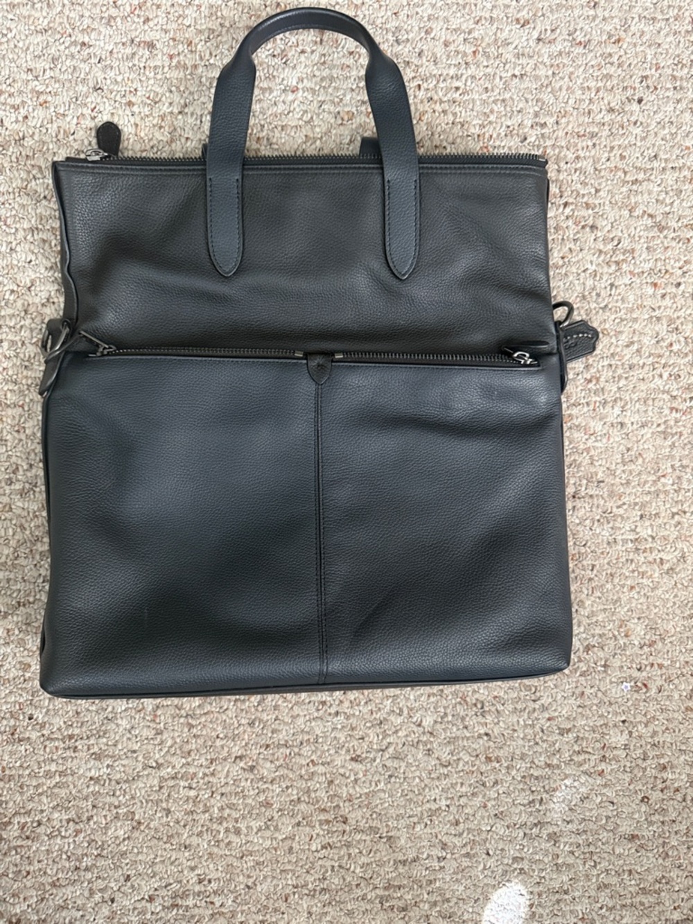 Unisex Coach Black Leather Brief Tote Bag